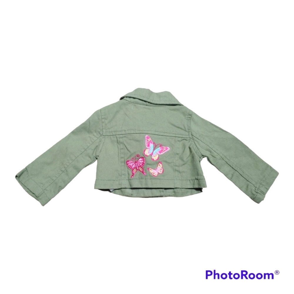 Nannette Baby Cropped Embroidered Butterflies Green Utility Jacket 3-6 M…